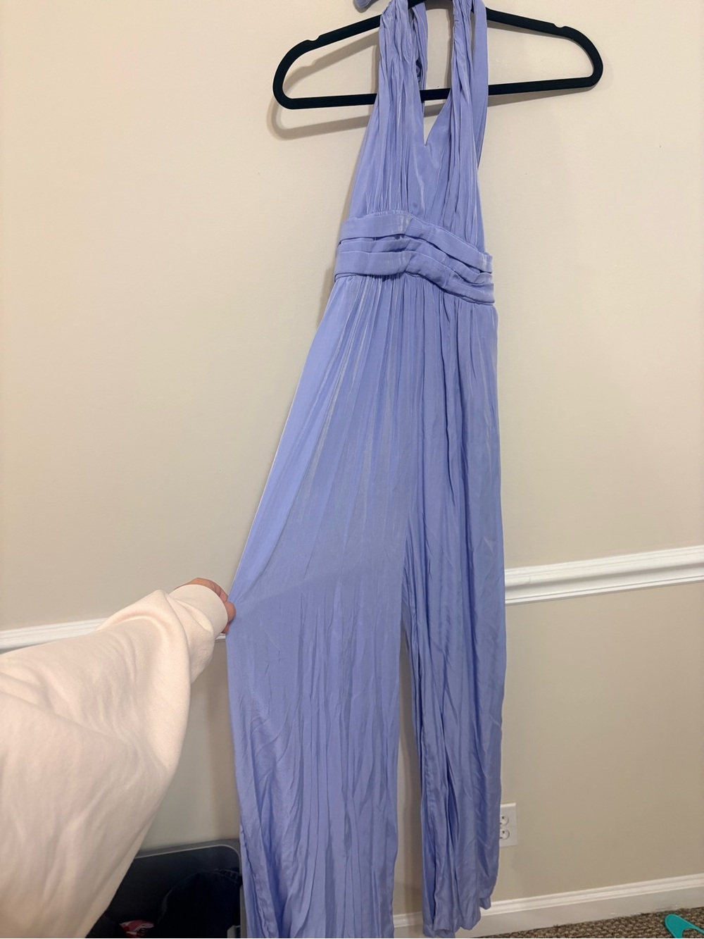 Mustard Seed Sleeveless Halter Wide-Leg Jumpsuit in Periwinkle